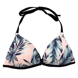 Victoria secret PINK tropical floral triangle bikini top blue halter swimsuit